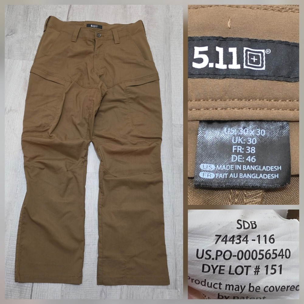 5.11 Tactical Apex Pants Men's 30x30 Battle Brown Cargo Work Hiking 74434-116